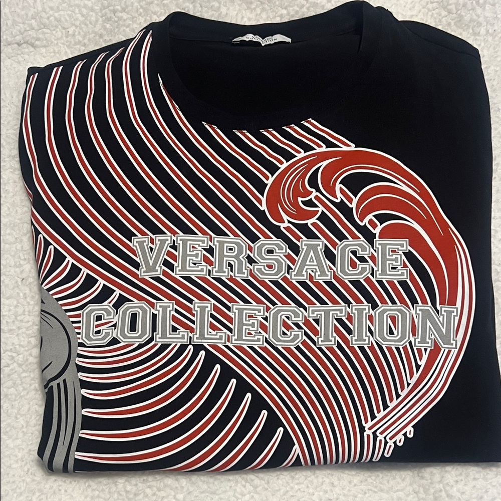 Versace Collection Black Tee with Red and White Accents - Picture 4 of 5